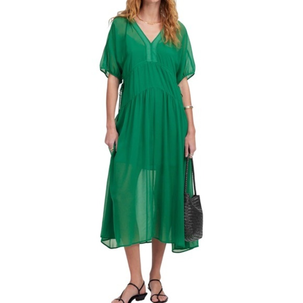 Madewell Green Sheer V-Neck Dolman Maxi Dress Summer Wedding Guest Casual Vacay